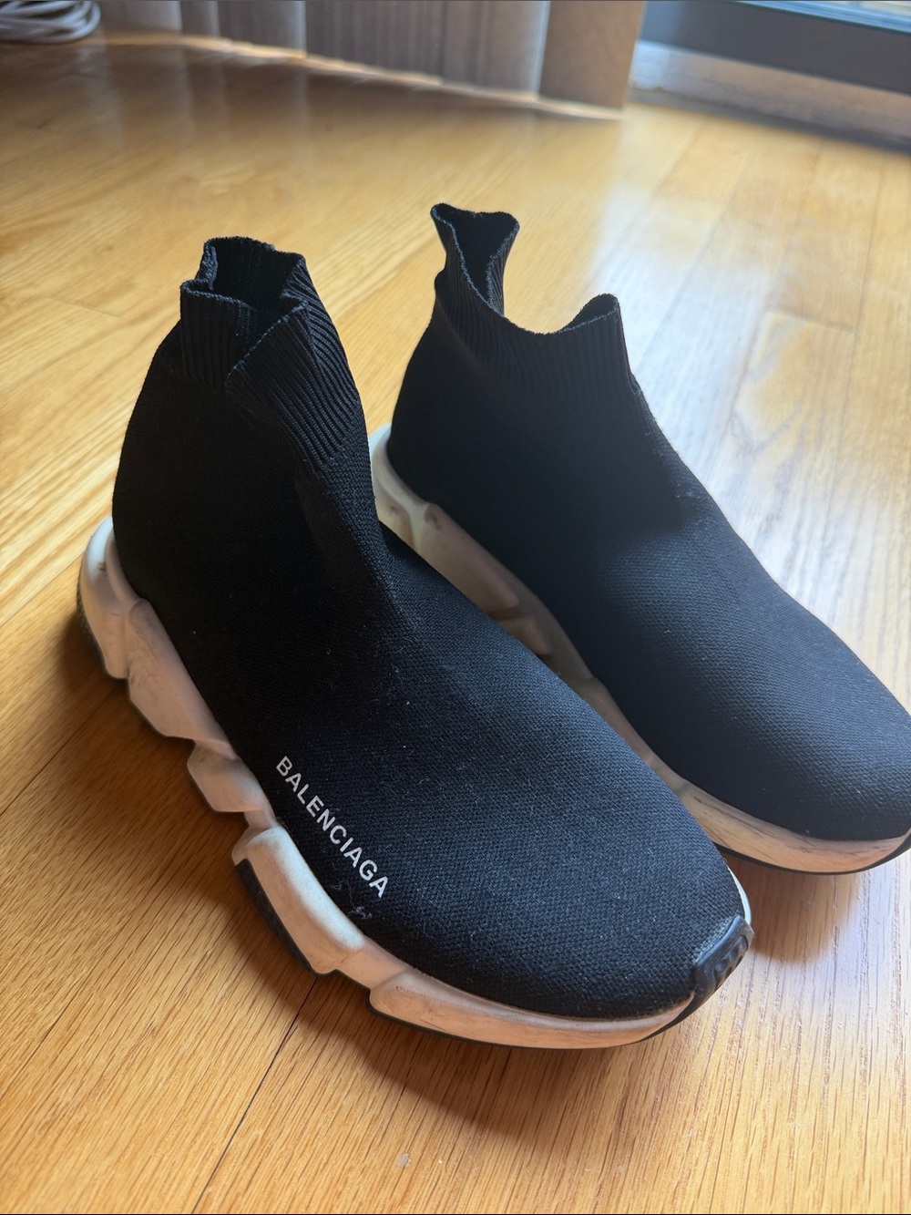 Balenciaga Black Knit Sock Runner with White Sole